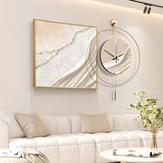 奶油侘寂风餐厅装饰画挂钟肌理，抽象壁画高级感餐桌墙面挂画带钟表