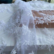 W49进口高端重工刺绣水溶蕾丝面料白色网纱花边连衣裙旗袍服布料