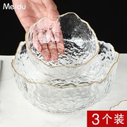 日式金边透明水晶玻璃碗家用大号水果盘玻璃器皿，蔬菜沙拉碗