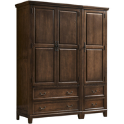 定制美式复古实木大衣柜卧室家用三门组合小衣柜木质柜子成品免安