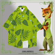 尼克狐狸动物城衬衫翻领短袖同款衬衣宽松痛衣cos绿色衣服夏