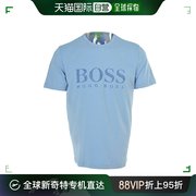 香港直邮hugoboss雨果博斯男士，短袖t恤浅蓝色，棉氨纶印花休闲