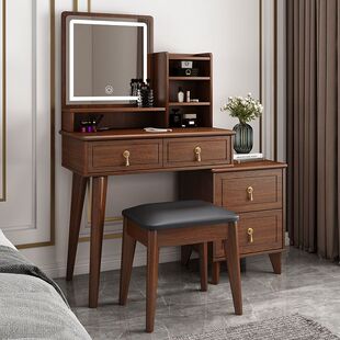 新中式梳妆台实木色卧室简约现代化妆桌，一体收纳柜主卧化妆台高级