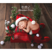 婴儿摄影服装红色帽子短裤新生儿摄影道具枕头宝宝圣诞树影楼冬天