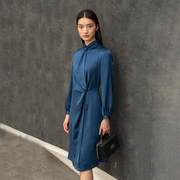 鸢尾蓝系列2023秋醋酸灯笼袖礼服裙设计感气质高端大牌连衣裙