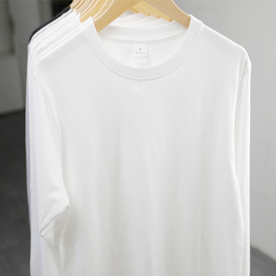 (买一送一)200g新疆棉花圆领，纯白色打底t恤纯棉，长袖t恤男女宽松