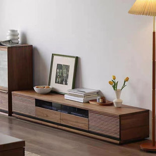 北欧实木黑胡桃电视柜，现代简约日式原木，客厅家具樱桃木落地视听柜