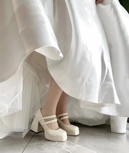 wedding结婚婚纱增高神器，不累脚粗跟绑带粗跟拍婚纱照，鞋高跟鞋女