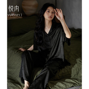 悦内睡衣女夏季冰丝绸短袖家居服，夏款仿真丝绸，中国风新中式高级感