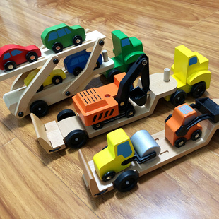 儿童礼物益智木头玩具木质汽车模型挖土机搅拌机起重机拖拉机木质