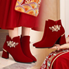 冬季婚鞋女2023红色，高跟鞋粗跟秀禾婚纱，两穿结婚新娘靴子冬天