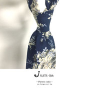 印花复古日系棉麻，咖色蓝色印花花朵，文艺花纹特色休闲领带