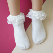 儿童袜子宝宝公主白色蕾丝袜舞蹈拉丁舞短袜纯棉女童花边袜春秋款