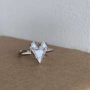 韩版s925银小方形戒指女复古时尚个性几何爱心锆石开口指环食指戒