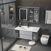 浴室柜洗手台简约现代实木陶瓷一体，卫生间洗漱台洗脸盆柜组合镜柜