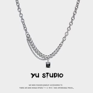 YUSTUDIO简约设计黑宝石项链男潮嘻哈ins高级感时尚锁骨链配饰品