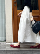 白色高腰a字半身裙女士，2023夏季法式气质显瘦伞裙中长款裙子