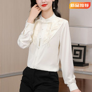 新中式国风衬衫女长袖春秋季设计感立领雪纺衬衣复古盘扣上衣
