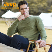jeep吉普男式秋冬羊毛，简约保暖针织衫圆领，毛衣打底衫纯色弹力上衣