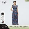 sussi古色24夏商场(夏商场)同款蓝色无袖主题，印花高腰显瘦度假风连衣裙女