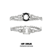 1stxulie黑白扣情侣手链原创小众设计冷淡风高级感钛钢锆石手环女