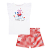 女童白色短袖T恤上衣儿童红色格子短裤子套装小童宝宝夏季2件套猪