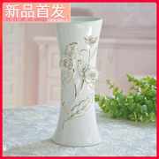 ?白色陶瓷花瓶假花插花摆件，客厅玄关仿真花器欧式花盆装