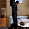 欧洲站休闲运动套装女春秋款2023时尚黑色长袖连帽运动衫两件