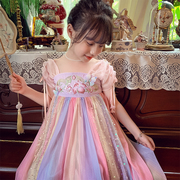 女童雪纺连衣裙夏季洋气儿童，中国风改良汉服，小女孩彩虹公主裙