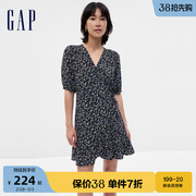 gap女装早春v领小清新碎花修身连衣裙，高级法式洋气休闲裙739151