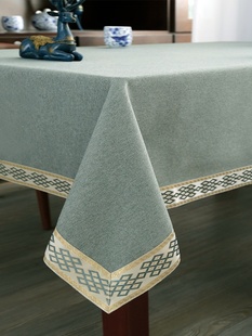 厚款正方形桌布布艺，新中式长方形茶几台布棉麻，风格会议室桌布高端