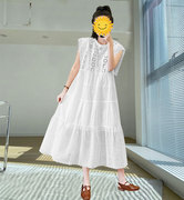 浪漫白色仙女长裙夏日来信重工镂空刺绣纯棉，木耳领长款连衣裙