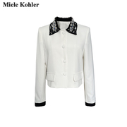 Miele Kohler法式轻奢钉珠水钻翻领长袖短款外套女开衫单排扣上衣