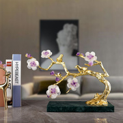 新中式紫晶花喜上枝头摆件，大理石底座客厅，玄关卧室家居软装饰品