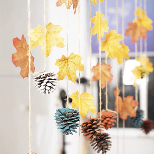 秋季氛围布置枫叶装饰松子壳装饰幼儿园秋天主题环创材料教室挂饰