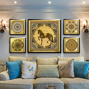 客厅装饰画美式组合挂画沙发背景墙，壁画现代欧式别墅样板间墙画马