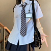 日系原创jk衬衫女学生韩版宽松条纹短袖，衬衣学院风基础款百搭上衣