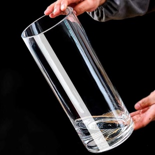龟背竹春羽专用水培花瓶容器透明玻璃花瓶插花瓶圆柱形高透描金