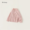 babycity2024春季女童针织衫粉色毛衣，韩版儿童开衫暗花纹薄外套潮
