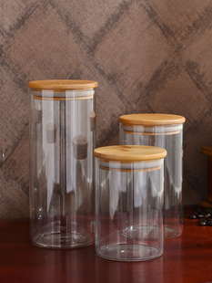 杂粮储物罐圆形有盖食品罐，透明厨房家用小玻璃，瓶子咖啡豆密封罐子