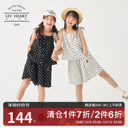 日本livheart儿童印花吊带衫，短裤套装女童，大童休闲两件套夏季