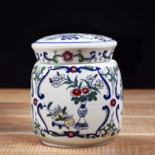 景德镇青花陶瓷茶叶罐家用储物密封罐带盖摆件大小号装中药粉罐子
