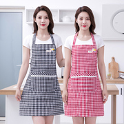 韩版女士时尚棉布围裙家用厨房做饭夏季薄款透气格子挂脖无袖围腰