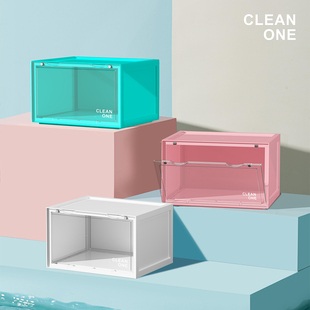 cleanone马卡龙(马卡龙)多色，透明鞋盒侧开收纳盒防氧化网红展示墙防尘鞋柜