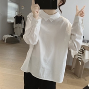 日系白色长袖衬衫女春秋设计感小众宽松显瘦韩版棉质上衣娃娃衫潮