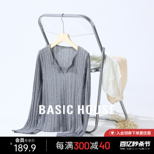 Basic House/百家好绵羊毛纯色针织衫女春夏装气质薄款长袖打底衫