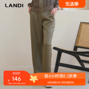 LANDI墨绿色缎面直筒长裤女夏季高腰垂感阔腿裤