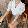 短袖衬衫女设计感小众2021年夏季复古法式洋气娃娃领雪纺上衣