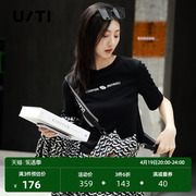uti黑色开口短款T恤女装后背设计感镂空弹力短袖尤缇2023秋季