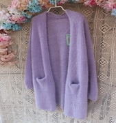 淡紫色中长款可爱小兜兜甜美披肩外套安哥拉长袖兔毛